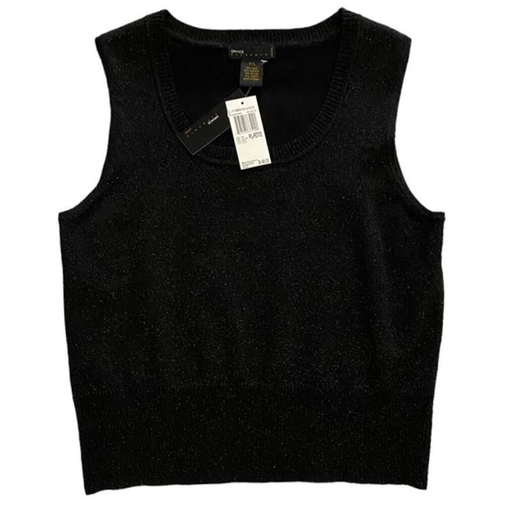 NWT ~ GRACE ELEMENTS Silk Black Shimmering Nights Sleeveless Sweater ~ Womens PL